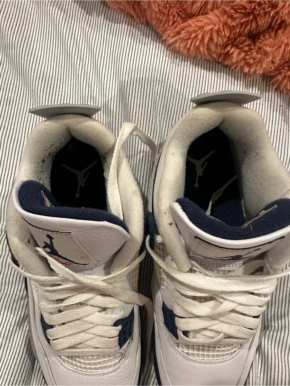 Jordan mens Sneakers in White and Navy with Gray Accents